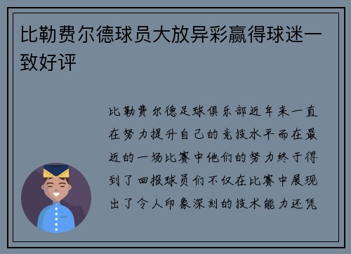 比勒费尔德球员大放异彩赢得球迷一致好评
